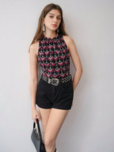 MOTF STUDIO ALLOVER PRINT FRILL TRIM SLEEVELESS BLOUSE